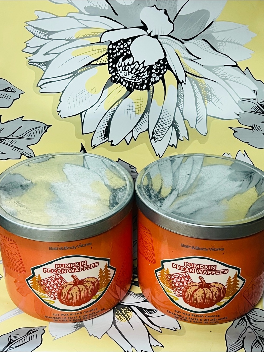 2 Bath & Body Works Orange Pumpkin Pecan Waffles Twin Tin Candle Set